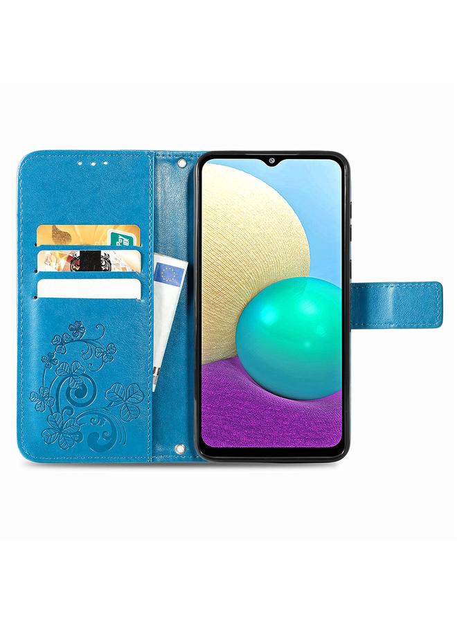 S-TOP Case For Samsung Galaxy A02 Four-leaf Clasp Embossed Buckle Mobile Phone Protection Leather Case with Lanyard & Card Slot & Wallet & Bracket Function - Image 3