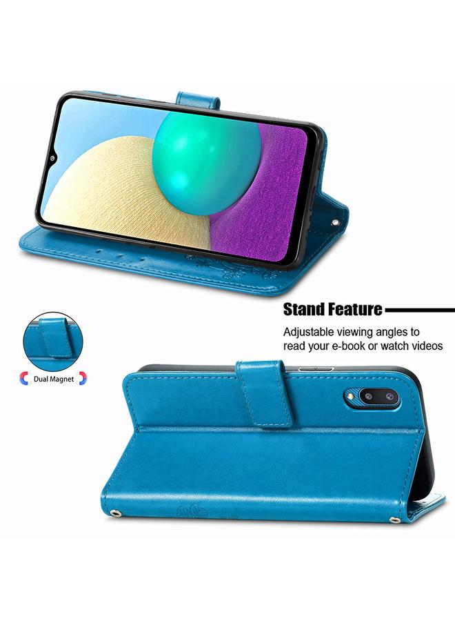 S-TOP Case For Samsung Galaxy A02 Four-leaf Clasp Embossed Buckle Mobile Phone Protection Leather Case with Lanyard & Card Slot & Wallet & Bracket Function - Image 4