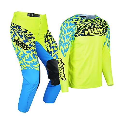 Willbros Youth Jersey Pant Combo Kids MX Motocross Gear Set Racewear OffRoad Dirt Bike ATV Motorcycle Boys Girls Green Blue YL - Image 3