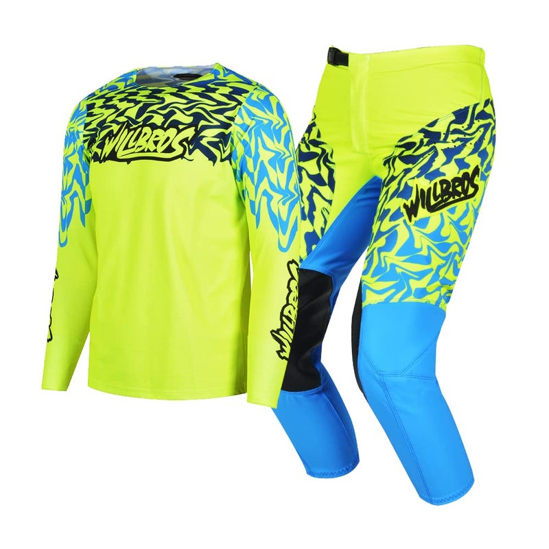 Willbros Youth Jersey Pant Combo Kids MX Motocross Gear Set Racewear OffRoad Dirt Bike ATV Motorcycle Boys Girls Green Blue YL - Image 2