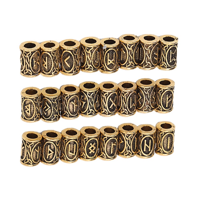 Hair Beard Beads 24pcs Ancient Gold: Vintage Style - Rustproof Alloy Dreadlock Beads for Hair Braiding, Dreadlocks Styling, Men’s Beard, Parties Weddings - Image 1