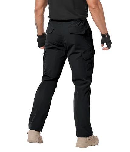 Arunlluta Men’s Tactical Pants, Ripstop Water Resistant Cargo Work Pants for Men, Stretch Hiking Pants Lightweight Black - Image 2