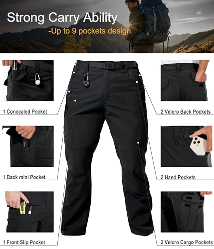Arunlluta Men’s Tactical Pants, Ripstop Water Resistant Cargo Work Pants for Men, Stretch Hiking Pants Lightweight Black - Image 4
