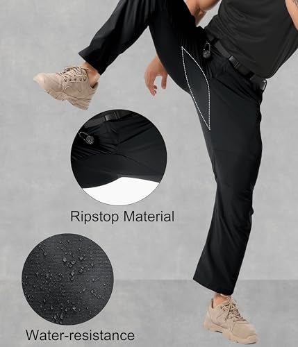 Arunlluta Men’s Tactical Pants, Ripstop Water Resistant Cargo Work Pants for Men, Stretch Hiking Pants Lightweight Black - Image 3