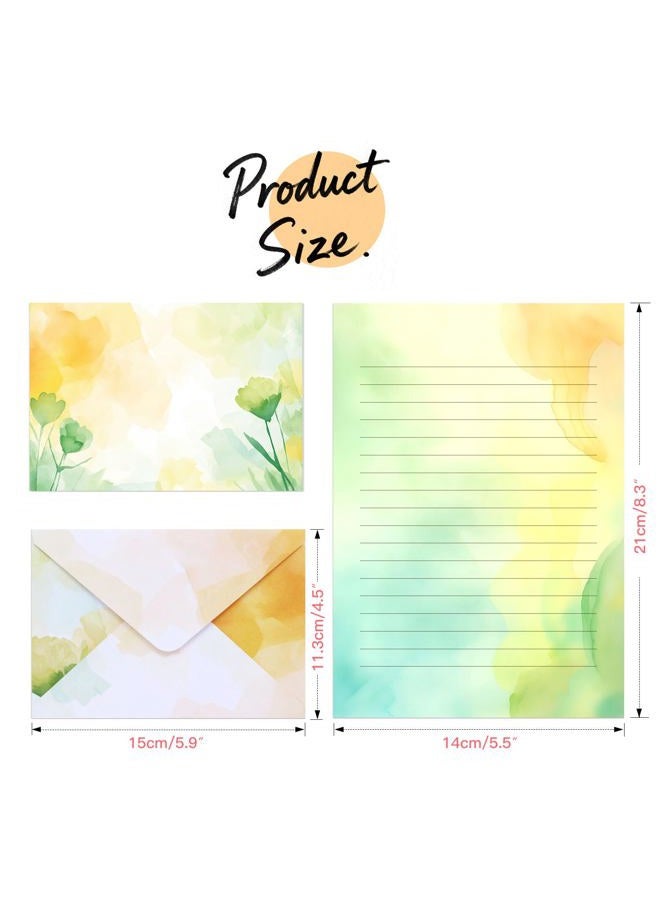 KSIWRE Watercolor Stationary Letter and Envelopes, 24 Lined Writing Paper with 12 Matching Envelopes, Double-Sided Printing, Multicolor, 8.3 x 5.5 Inches, 36 Pieces - Image 2