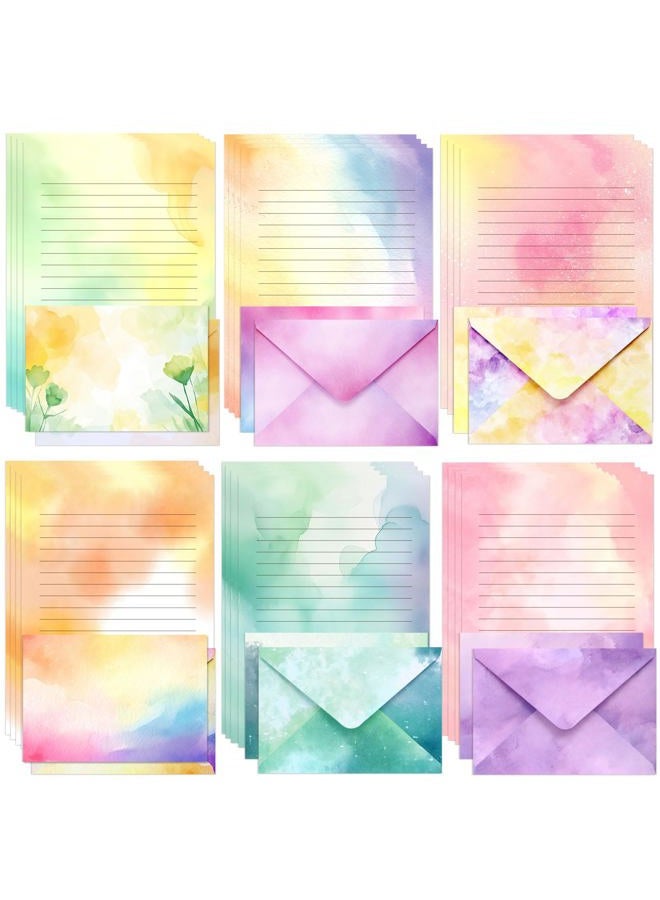 KSIWRE Watercolor Stationary Letter and Envelopes, 24 Lined Writing Paper with 12 Matching Envelopes, Double-Sided Printing, Multicolor, 8.3 x 5.5 Inches, 36 Pieces - Image 1