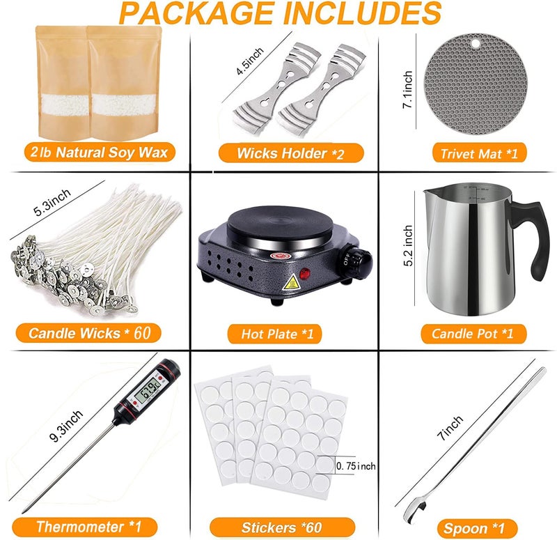BBAXI Candle Making Kit with Electronic Hot Plate,Candle Wax Melter for Melting,Including Pouring Pot, Hot Plate,2lb Soy Wax,Stain Spoon,Cotton Wicks,Center Devices,Wick,Thermometer. - Image 2