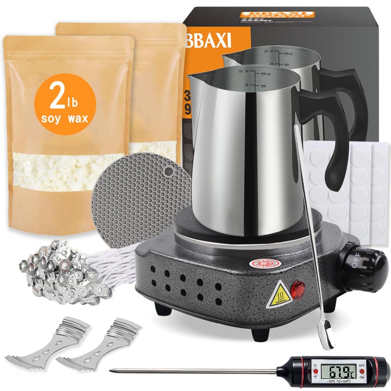 BBAXI Candle Making Kit with Electronic Hot Plate,Candle Wax Melter for Melting,Including Pouring Pot, Hot Plate,2lb Soy Wax,Stain Spoon,Cotton Wicks,Center Devices,Wick,Thermometer. - Image 1