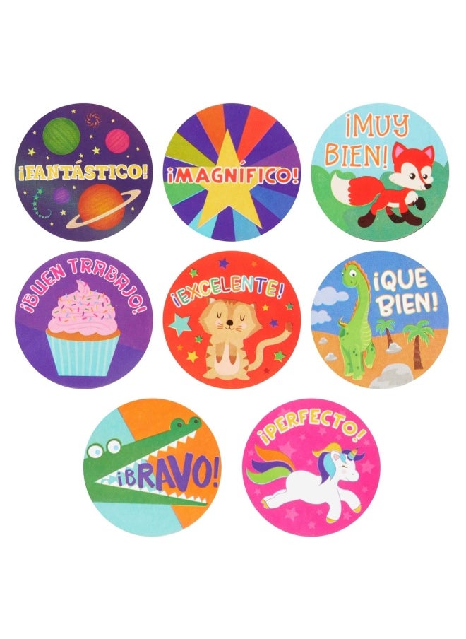 Blue Panda - Reward Stickers - 1000-Count Spanish Encouragement Sticker Roll for Kids Motivational Stickers with Cute Animals for Students Teachers Classroom Use 8 Designs 1.5 Inches Diameter - Image 1