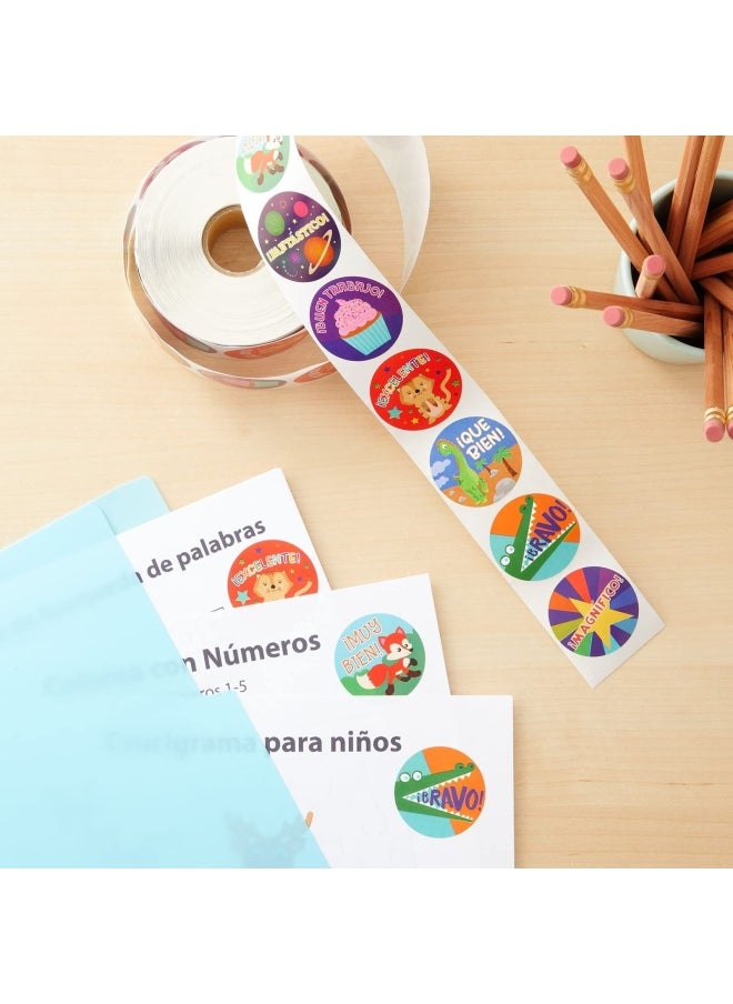 Blue Panda - Reward Stickers - 1000-Count Spanish Encouragement Sticker Roll for Kids Motivational Stickers with Cute Animals for Students Teachers Classroom Use 8 Designs 1.5 Inches Diameter - Image 1