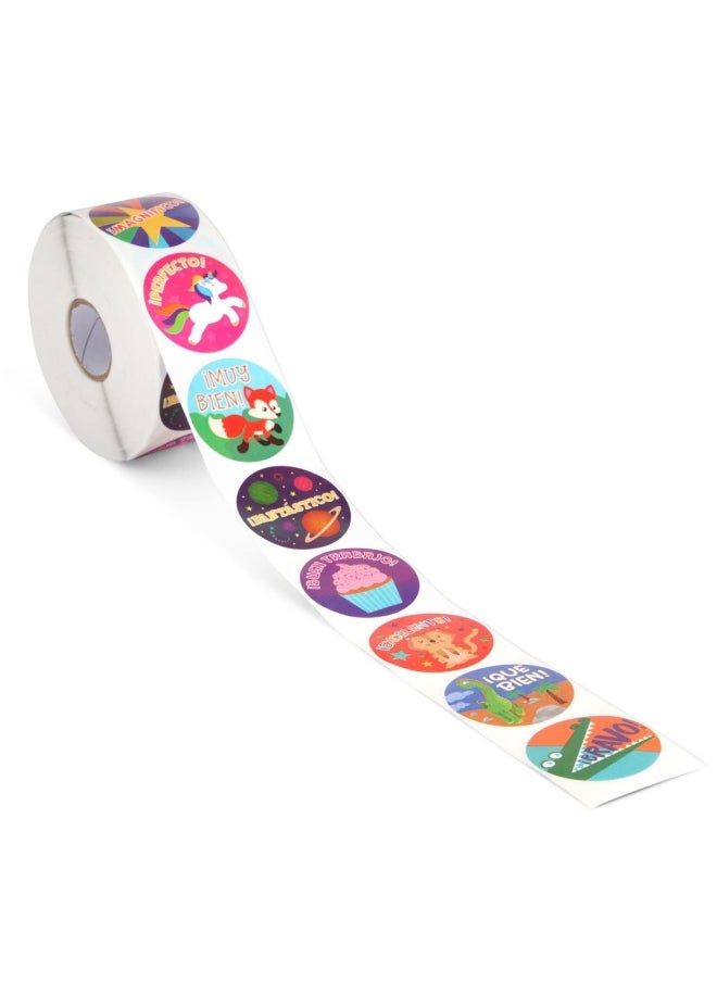 Blue Panda - Reward Stickers - 1000-Count Spanish Encouragement Sticker Roll for Kids Motivational Stickers with Cute Animals for Students Teachers Classroom Use 8 Designs 1.5 Inches Diameter - Image 1