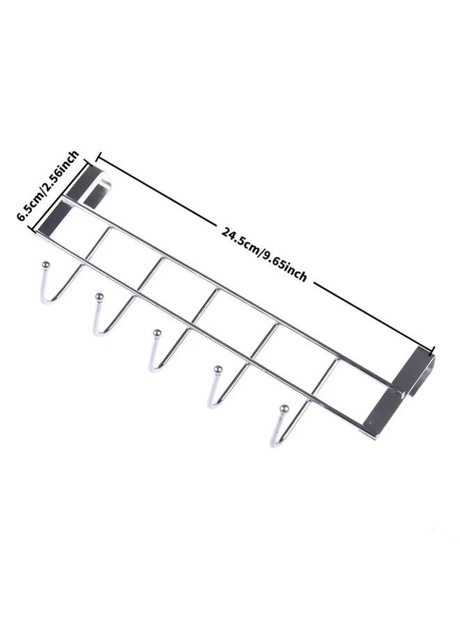 1 Pack Heavy Duty Stainless Steel 5 Hook Rack No Drilling Adhesive Hanger for Cabinet Door Towel Bag - Image 1
