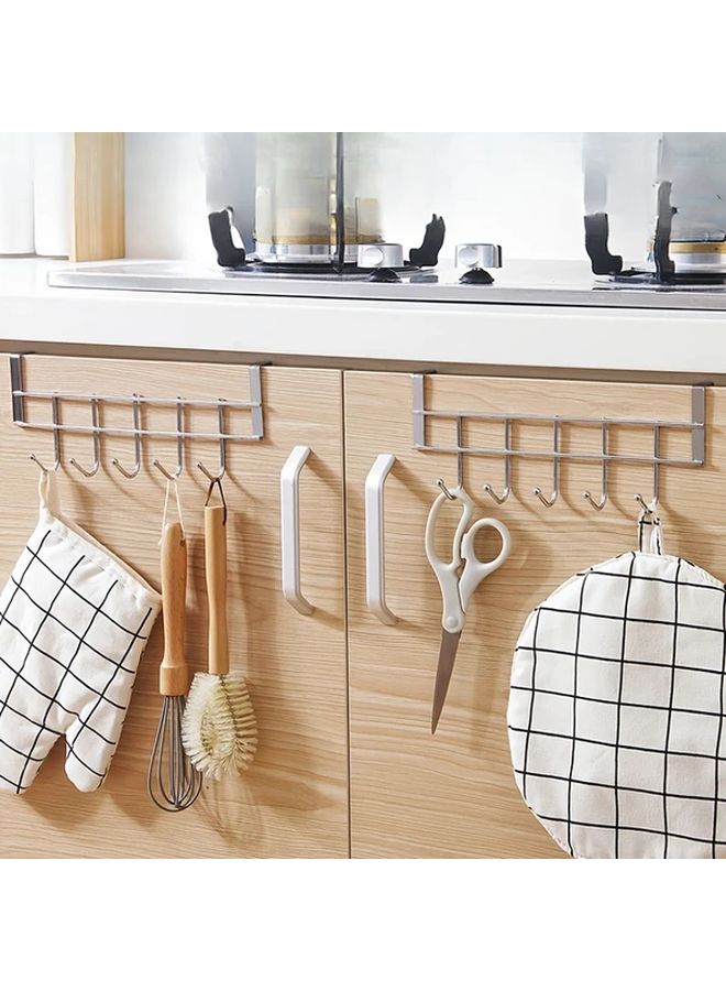 1 Pack Heavy Duty Stainless Steel 5 Hook Rack No Drilling Adhesive Hanger for Cabinet Door Towel Bag - Image 2