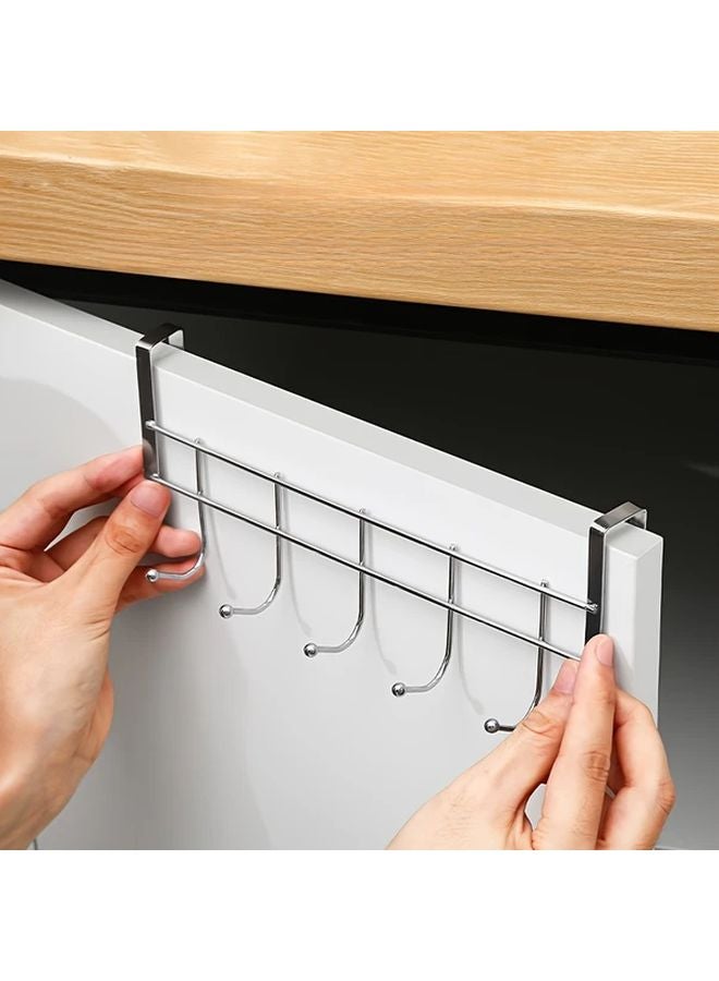 1 Pack Heavy Duty Stainless Steel 5 Hook Rack No Drilling Adhesive Hanger for Cabinet Door Towel Bag - Image 3