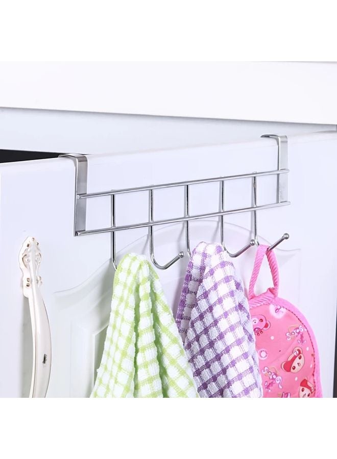 1 Pack Heavy Duty Stainless Steel 5 Hook Rack No Drilling Adhesive Hanger for Cabinet Door Towel Bag - Image 4