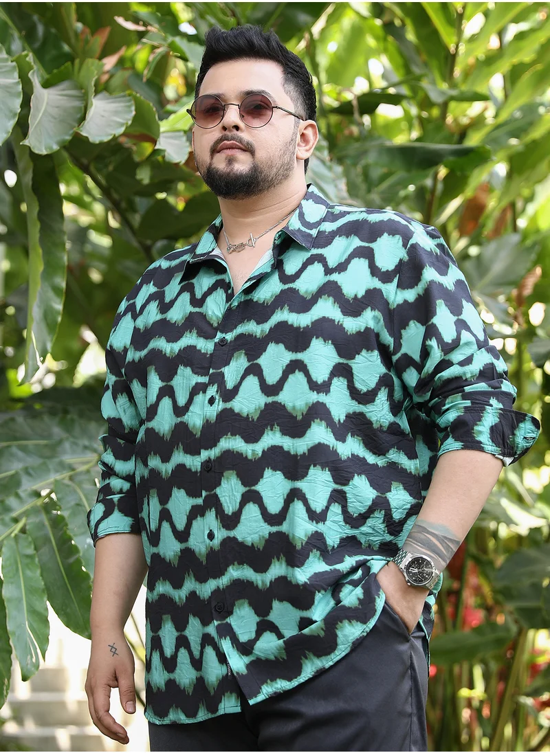انستافاب بلس Instafab Plus Men's Jungle Green Spiral-Strokes Shirt For Casual Wear | Spread Collar | Long Cuffed Sleeves | Button Closure | Plus Size Shirt Crafted With Comfort Fit For Everyday Wear
