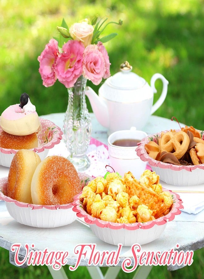 Domensi 50 Pcs 12 oz Floral Paper Bowls Disposable Vintage Flower Tea Bowls for Spring Party, Birthday, Afternoon Tea Party Decorations, Wedding, Salad Soup Snack Serving Supplies(Pink) - Image 5