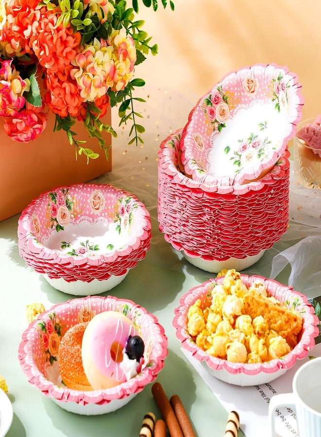 Domensi 50 Pcs 12 oz Floral Paper Bowls Disposable Vintage Flower Tea Bowls for Spring Party, Birthday, Afternoon Tea Party Decorations, Wedding, Salad Soup Snack Serving Supplies(Pink) - Image 4