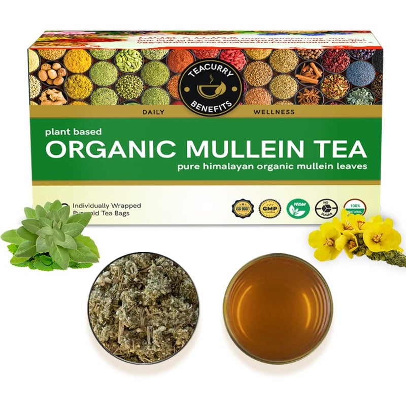 TEACURRY Organic Mullein Tea (1 Month Pack, 30 Tea Bags) - Helps in Lung Detox and skin problems | Organic Mullein Leaf Tea, All Natural - Image 1