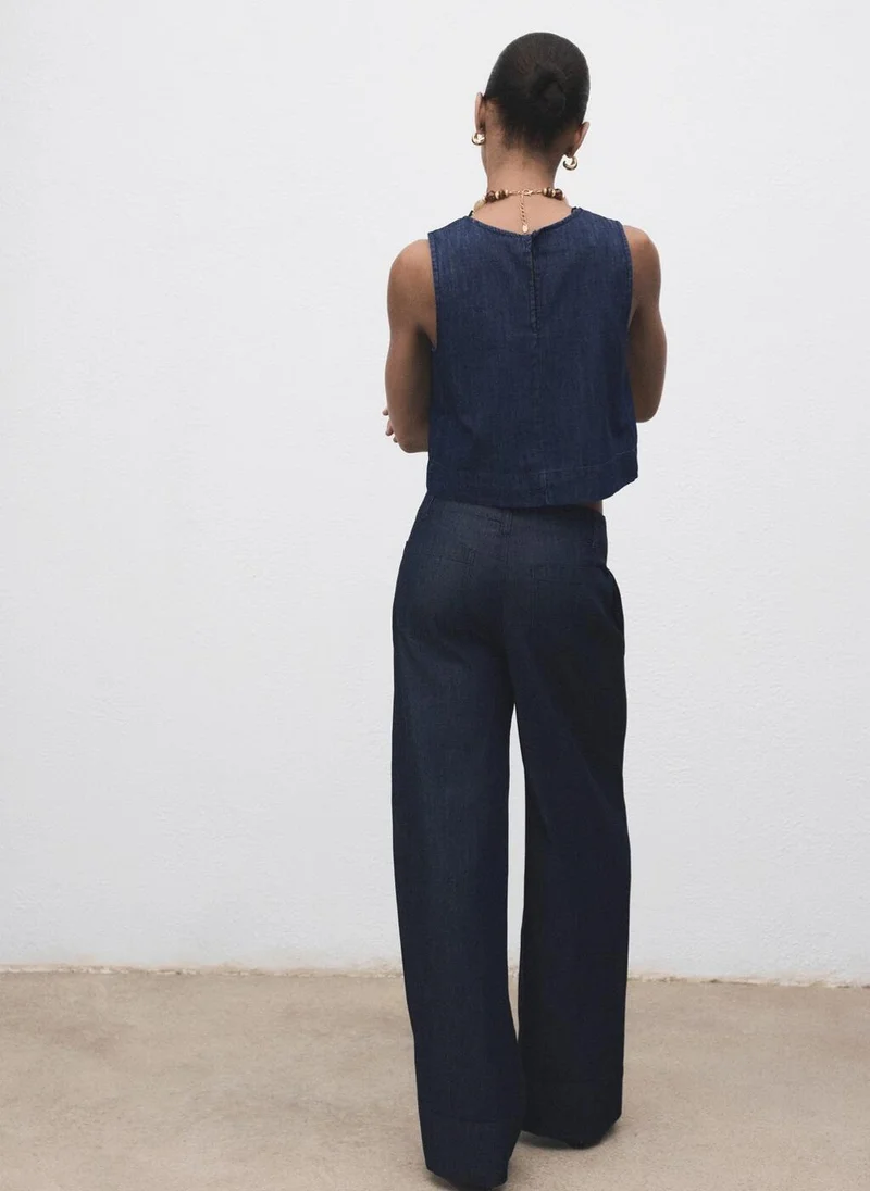 مانجو Wide leg denim pants with stitching