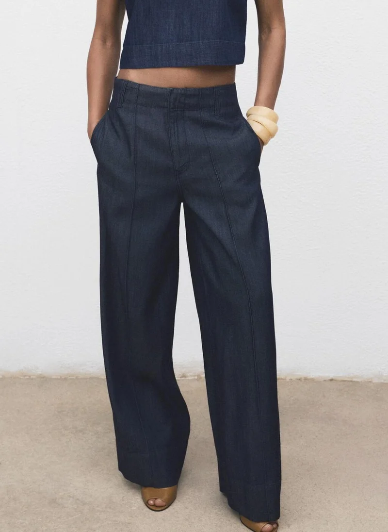 مانجو Wide leg denim pants with stitching