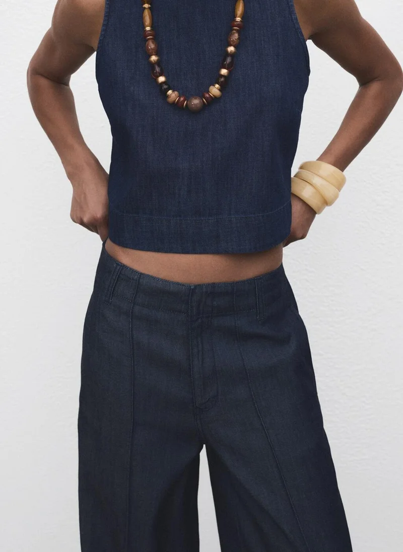 MANGO Wide leg denim pants with stitching