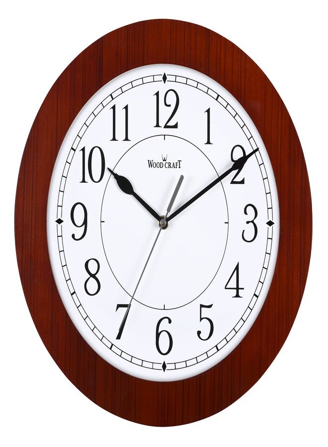 WOOD CRAFT ساعة حائط خشبية فاخرة من وود كرافت، تصميم عصري، إطار وعقارب رفيعة، تقنية حركة عقارب صامتة - قطر 13.2 بوصة (مقاس متوسط)، إطار بني - مينا أبيض، الموديل: WS-5811 - Image 1