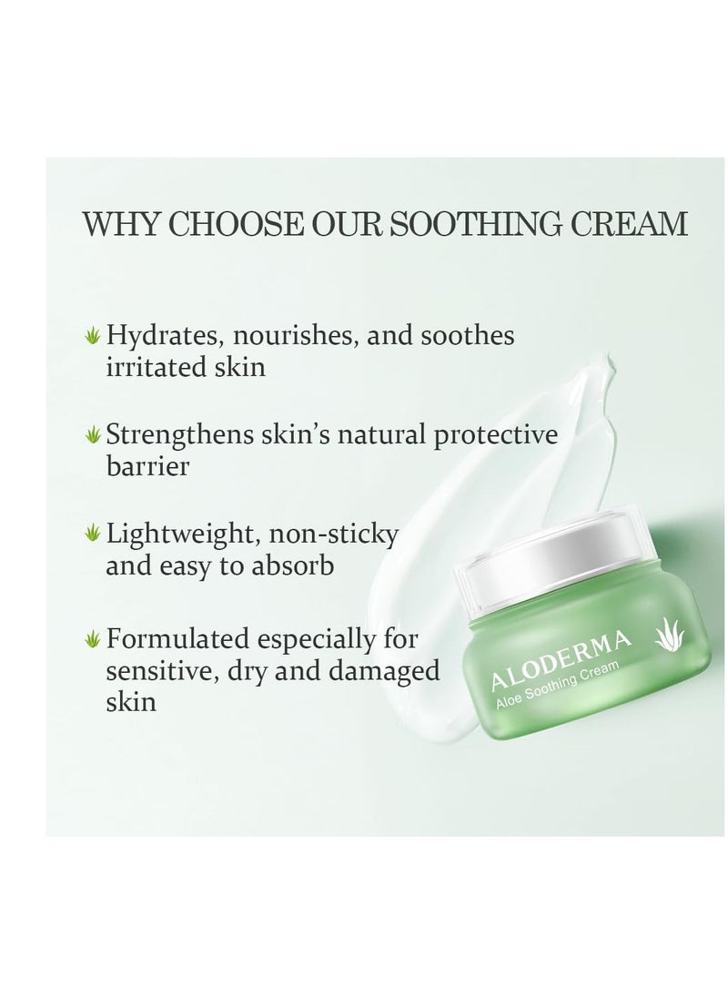 Aloderma - Aloderma Soothing Face Cream Made with 75% Organic Aloe Vera - Calming Facial Cream with Squalane & Vitamin E for Dry, Sensitive Skin - Reduces Redness, Helps Protect Damaged Skin, 50g/1.76oz - Image 1