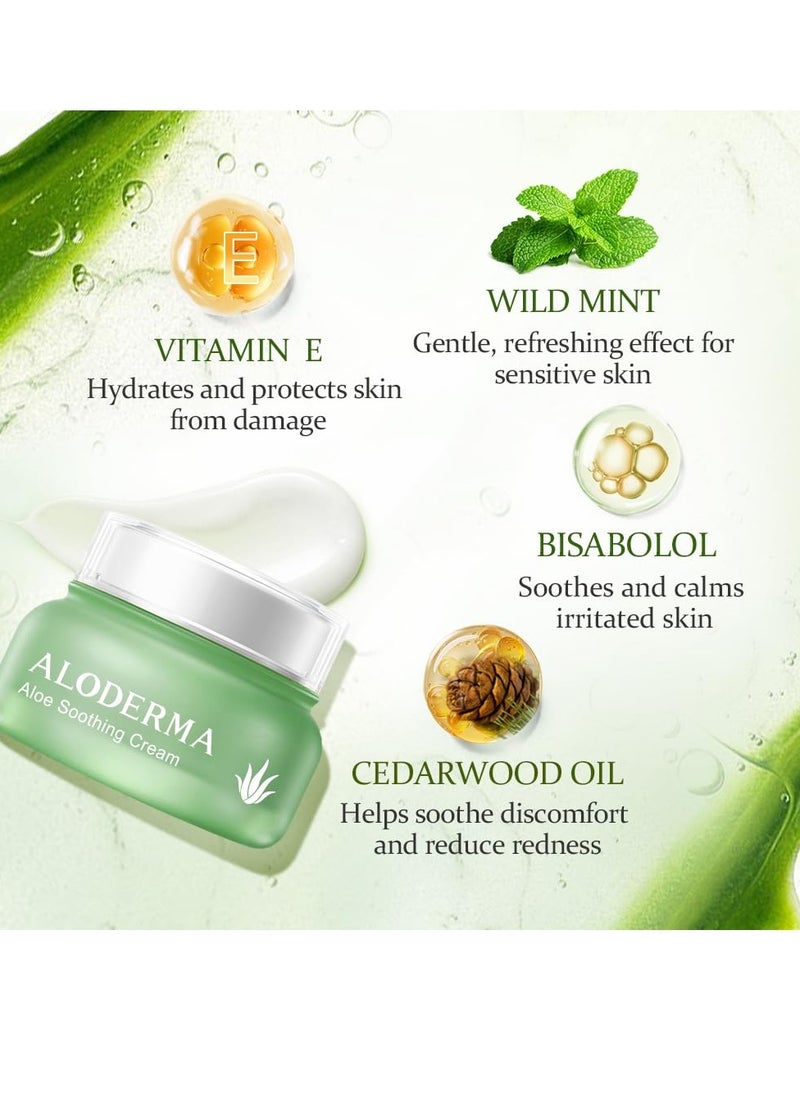 Aloderma - Aloderma Soothing Face Cream Made with 75% Organic Aloe Vera - Calming Facial Cream with Squalane & Vitamin E for Dry, Sensitive Skin - Reduces Redness, Helps Protect Damaged Skin, 50g/1.76oz - Image 1