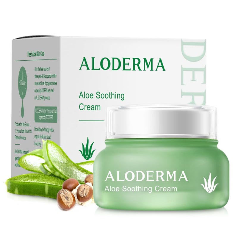 Aloderma Soothing Face Cream Made with 75% Organic Aloe Vera - Calming Facial Cream with Squalane & Vitamin E for Dry, Sensitive Skin - Reduces Redness, Helps Protect Damaged Skin, 50g/1.76oz - Image 1