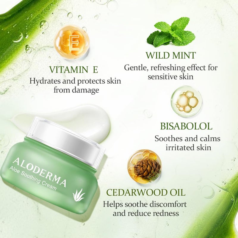 Aloderma Soothing Face Cream Made with 75% Organic Aloe Vera - Calming Facial Cream with Squalane & Vitamin E for Dry, Sensitive Skin - Reduces Redness, Helps Protect Damaged Skin, 50g/1.76oz - Image 2