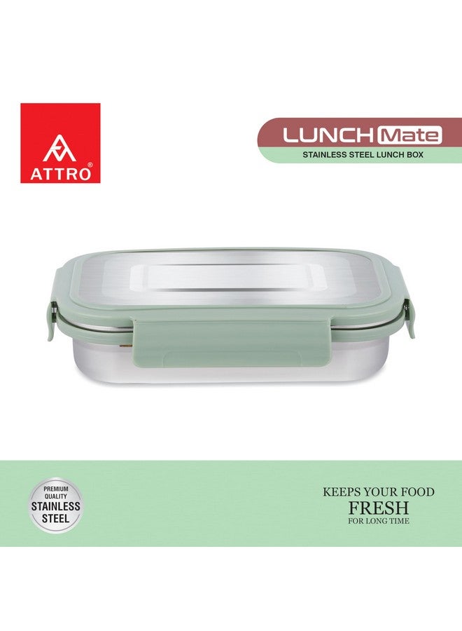 Attro Lunchmate Stainless Steel Lunch Box with 1 Small Container Airtight Spill-Proof BPA Free Food Grade Ideal for Office, School, Picnic, 800ml+180ml- Green - Image 3