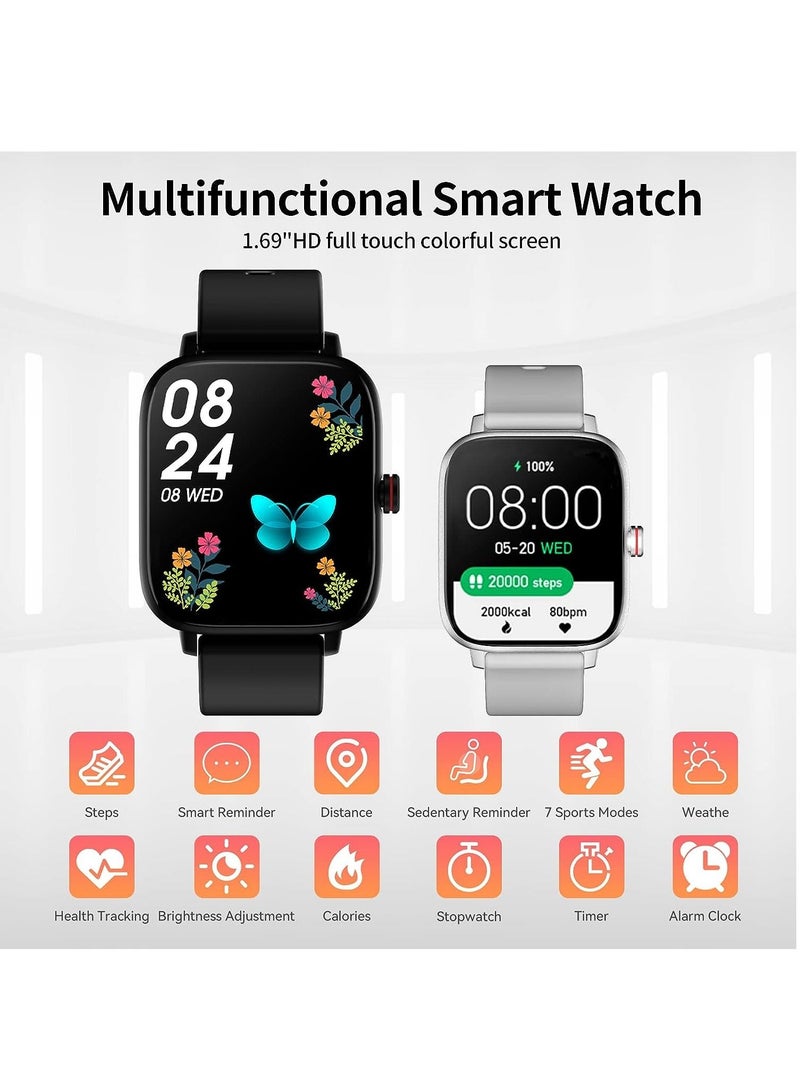 1.69-inch Full Touch Answer/Make Call Android Smartwatch for Women and Men, Fitness Tracker with Heart Rate/Sleep Monitor/Calorie/Step Counter/Fitness Watch, Compatible Android/iOS (Black) - Image 2