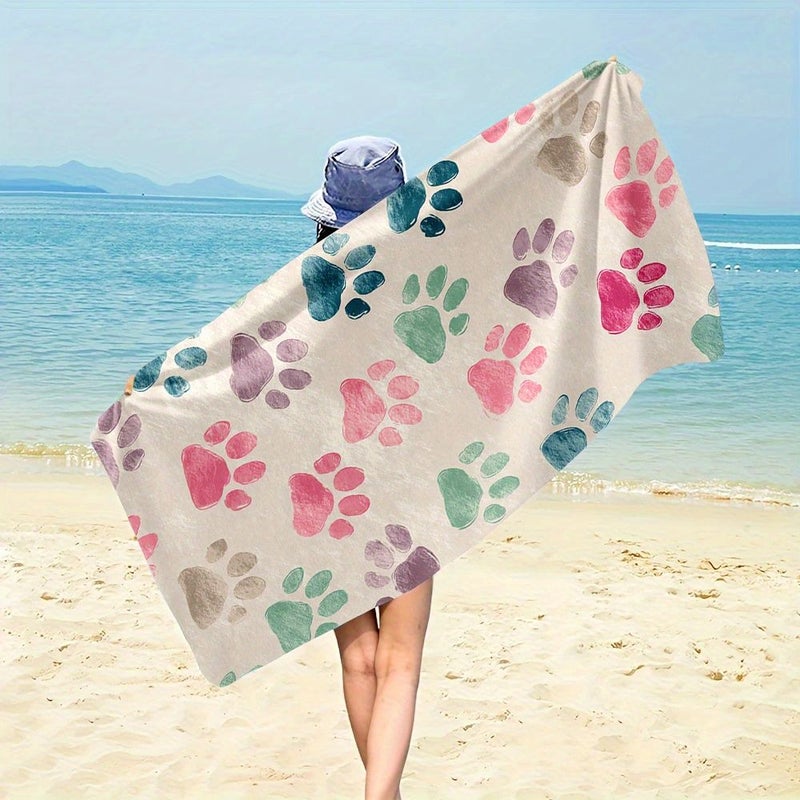 Colorful Paw Prints Beach Towel 150x70cm Lightweight Soft Absorbent Perfect for Summer Vacation - Image 4