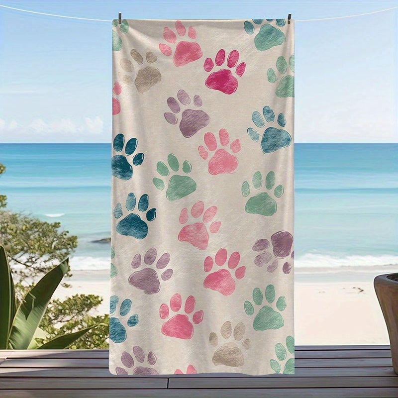 Colorful Paw Prints Beach Towel 150x70cm Lightweight Soft Absorbent Perfect for Summer Vacation - Image 5