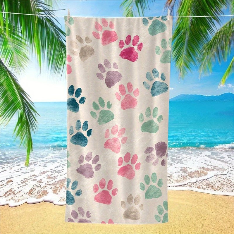 Colorful Paw Prints Beach Towel 150x70cm Lightweight Soft Absorbent Perfect for Summer Vacation - Image 3