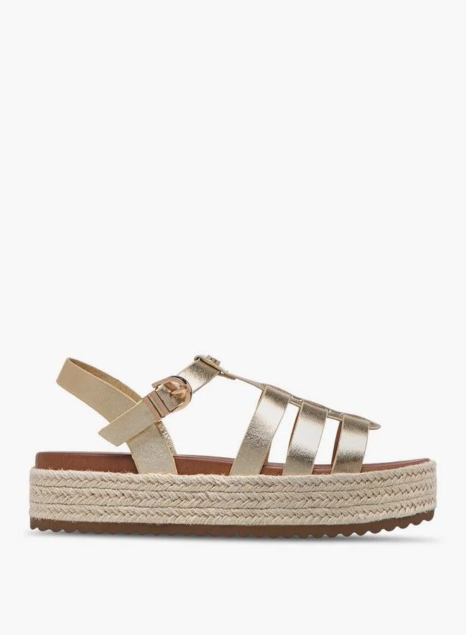 سيليست صنادل نسائية مسطحة بكعب عريض وإبزيم