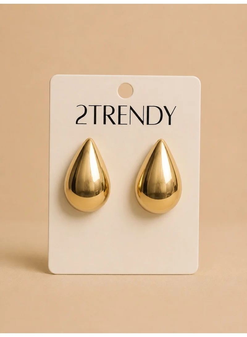 2Trendy TRENDY Women's Gold-Tone Polished Teardrop Earrings