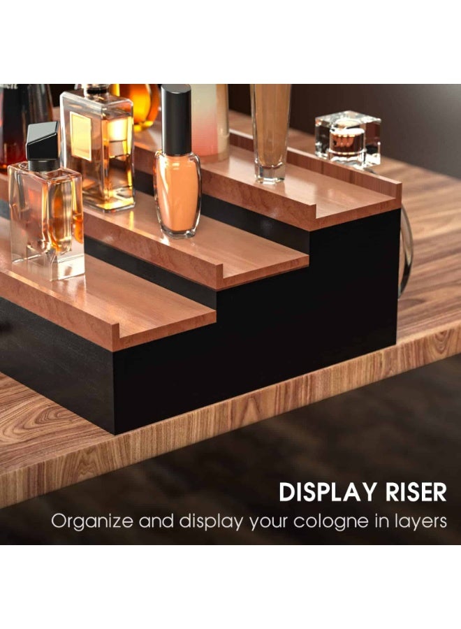Anmi 3-Tier Wooden Cologne Organizer with Drawer, Perfume Display Stand for Men | Dresser Top Storage, Great Gift for Him in Black Walnut - Image 3
