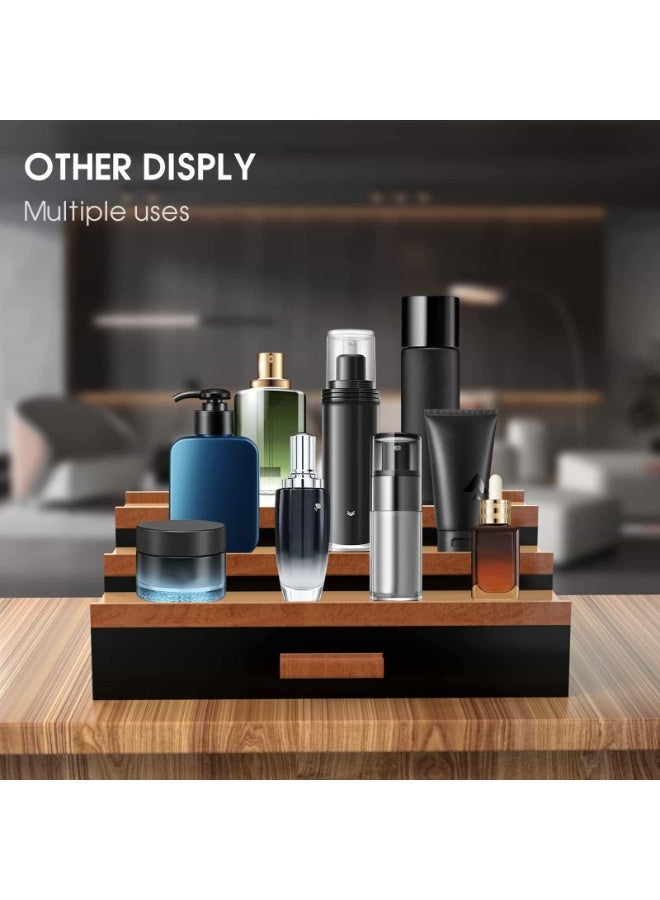 Anmi 3-Tier Wooden Cologne Organizer with Drawer, Perfume Display Stand for Men | Dresser Top Storage, Great Gift for Him in Black Walnut - Image 4