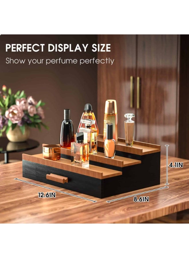 Anmi 3-Tier Wooden Cologne Organizer with Drawer, Perfume Display Stand for Men | Dresser Top Storage, Great Gift for Him in Black Walnut - Image 5