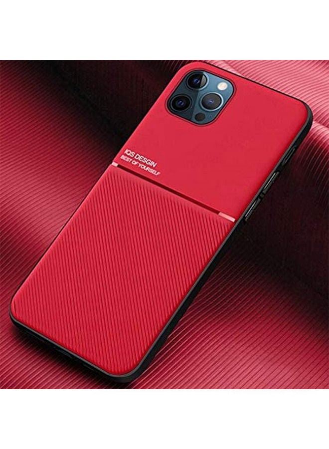 Wtech Leather Texture Magnetic Car Holder Phone Back Case for Apple iPhone 12 Pro Max Red - Image 2