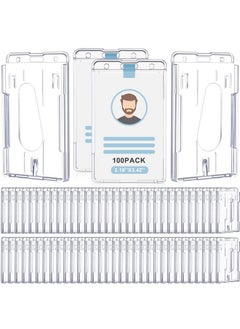 Patelai 100 Pcs Hard Plastic Badge Holder With Thumb Slot Dual Sided Clear Card Holder Badge Protector Vertical Id Holders For Badge Office School Driver'S Licenses And Passes  - Image 1