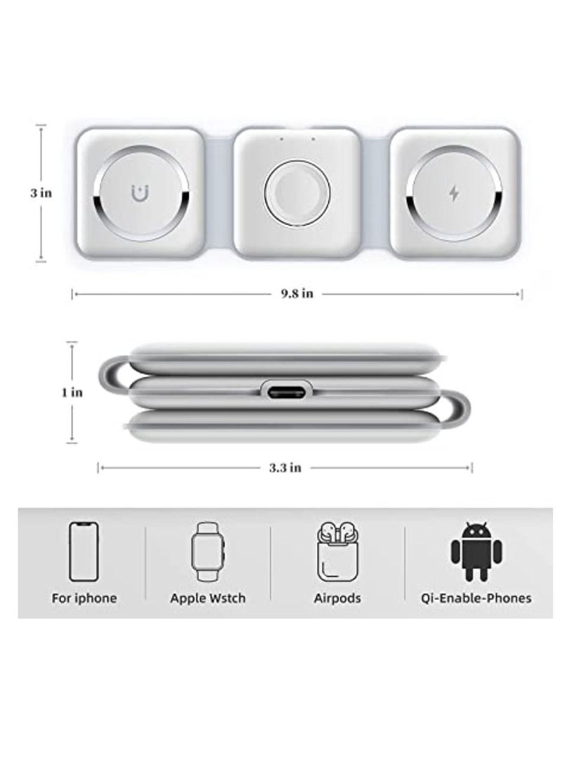 Digi Core شاحن لاسلكي 3 في 1 قابل للطي للهاتف المحمول ساعة ذكية رفيعة للغاية بقدرة 15 وات شاحن مغناطيسي QI سريع لهاتف Apple iPhone و Android أبيض - Image 5