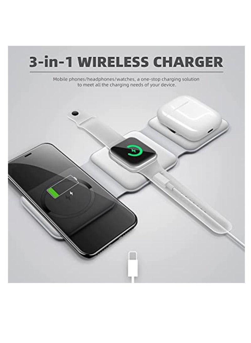 Digi Core شاحن لاسلكي 3 في 1 قابل للطي للهاتف المحمول ساعة ذكية رفيعة للغاية بقدرة 15 وات شاحن مغناطيسي QI سريع لهاتف Apple iPhone و Android أبيض - Image 3