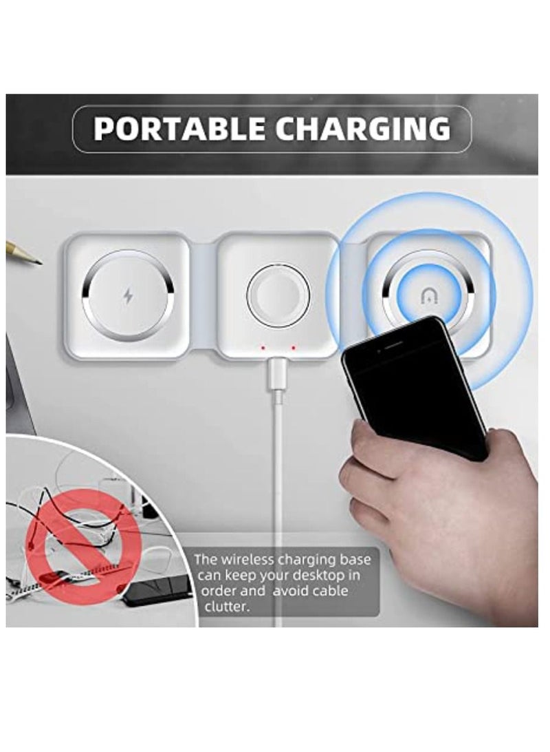 Digi Core شاحن لاسلكي 3 في 1 قابل للطي للهاتف المحمول ساعة ذكية رفيعة للغاية بقدرة 15 وات شاحن مغناطيسي QI سريع لهاتف Apple iPhone و Android أبيض - Image 2