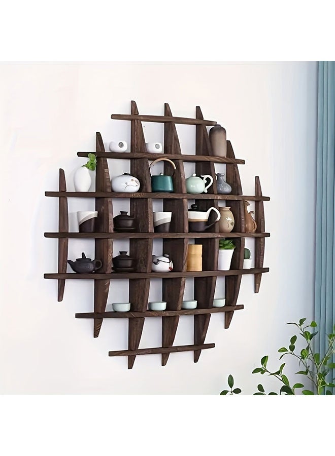 WINEENEE Premium Vintage Wooden Floating Shelf - Elegant Two-Tier Wall Display for Art, Decor, Cups & Plants in Living Room & Bedroom - Image 1