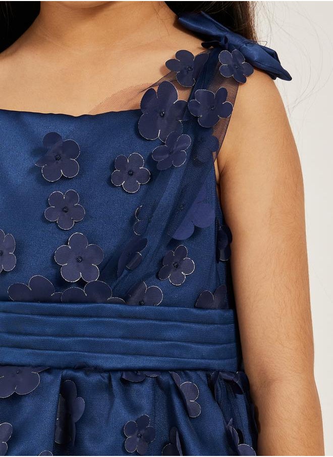 Styli Flower Applique Square Neck Fit and Flare Dress  - Image 3