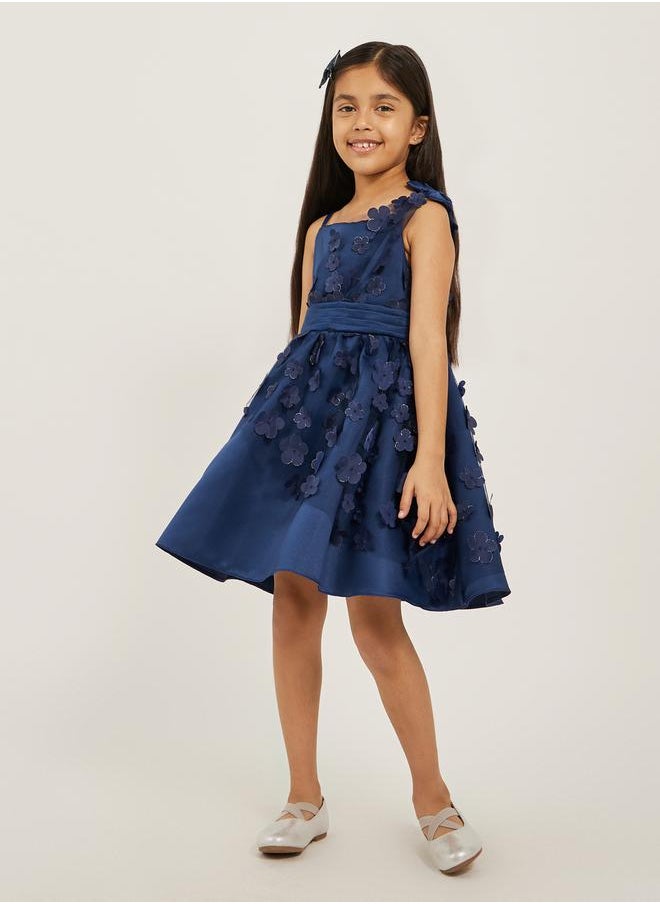 Styli Flower Applique Square Neck Fit and Flare Dress  - Image 1
