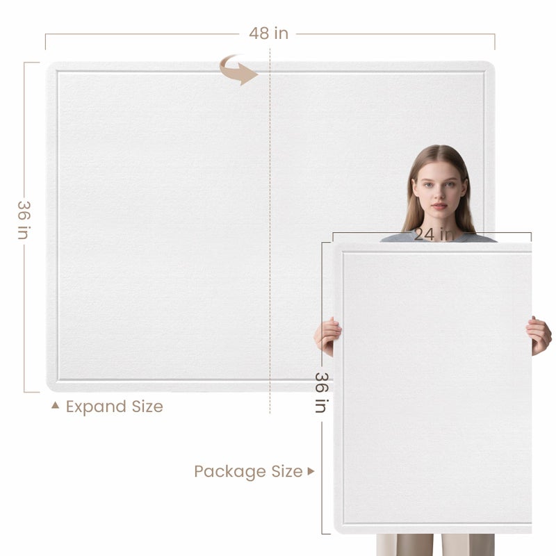 lightomorrow Large Bulletin Board - 48 x 36 Inches, Decorative Felt Pin Board for Wall - 4' x 3' Foldable Photo Display Board with Self-Adhesive Tape, Includes 20 Push Pins - White - Image 5